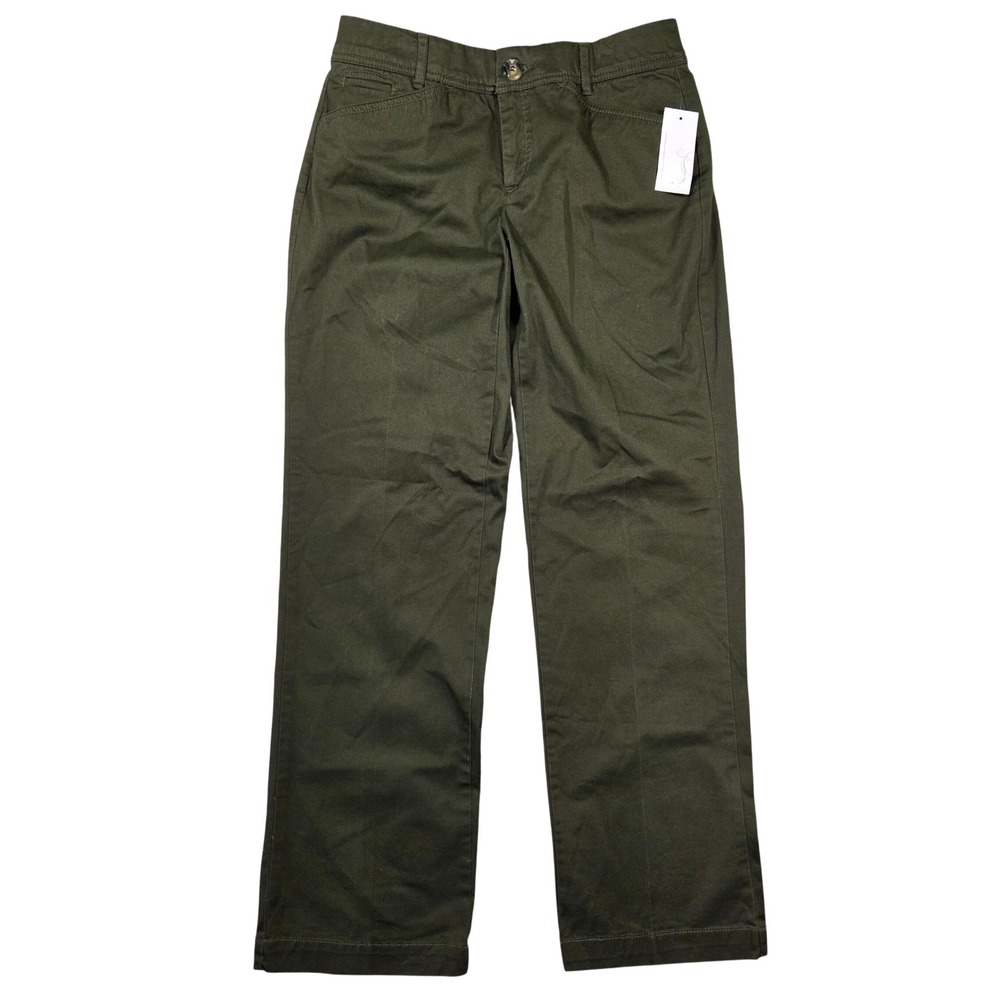 Christopher & Banks Olive Green Comfort Waist Straight Leg Pants Womens 4 Career